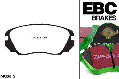 DP22013, Opel Insignia, 1.6 115 PK 2008-2012, EBC Greenstuff remblokken set vooras, Voor modellen met Mando remklauwen aan de vooras, Voor modellen met een remschijf diameter 296mm