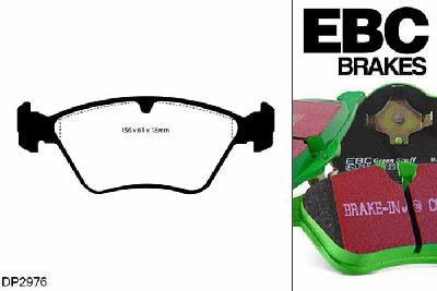 DP2976, Opel Omega, 2.0 16v 1993-1995, EBC Greenstuff remblokken set vooras, Voor modellen met ATE remklauwen aan de vooras, Voor modellen met een remschijf diameter 286mm