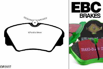 DP2937, Opel Omega, 3.0 (M1000001-) 1988-1993, EBC Greenstuff remblokken set vooras, Voor modellen met Girling/TRW remklauwen aan de vooras, Voor modellen met een remschijf diameter 280mm