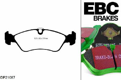 DP21087, Opel Vectra, 1.8 16v 1995-2000, EBC Greenstuff remblokken set vooras, Voor modellen met ATE remklauwen aan de vooras, Voor modellen met een remschijf diameter 256mm