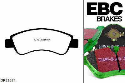 DP21374, Peugeot 1007, 1.4 2005-2009, EBC Greenstuff remblokken set vooras, Voor modellen met Bosch remklauwen aan de vooras, Voor modellen met een remschijf diameter 266mm