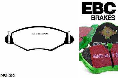 DP21366, Peugeot 206, 1.9 D 1998-2001, EBC Greenstuff remblokken set vooras, Voor modellen met Bosch remklauwen aan de vooras, Voor modellen met een remschijf diameter 247mm