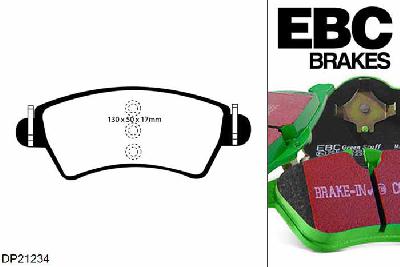 DP21234, Peugeot 206CC, 2.0 16v (Disc offset 27mm) 2001-2007, EBC Greenstuff remblokken set vooras, Voor modellen met Bosch remklauwen aan de vooras, Voor modellen met een remschijf diameter 266mm