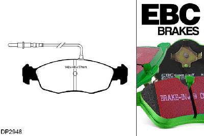 DP2948, Peugeot 306, 1.8 1995-2002, EBC Greenstuff remblokken set vooras, Voor modellen met ATE remklauwen aan de vooras, Voor modellen met een remschijf diameter 247mm