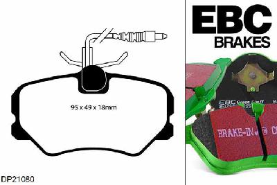 DP21080, Peugeot 306, 2.0 1993-1997, EBC Greenstuff remblokken set vooras, Voor modellen met Girling/TRW remklauwen aan de vooras, Voor modellen met een remschijf diameter 247mm