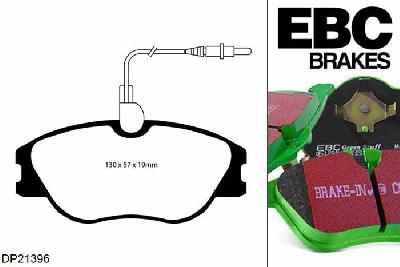 DP21396, Peugeot 607, 2.2 2000-2005, EBC Greenstuff remblokken set vooras, Voor modellen met Girling/TRW remklauwen aan de vooras, Voor modellen met een remschijf diameter 283mm