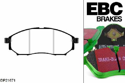 DP21671, Renault Koleos, 2.0 TD 150 PK 2008-, EBC Greenstuff remblokken set vooras, Voor modellen met Sumitomo remklauwen aan de vooras, Voor modellen met een remschijf diameter 296mm