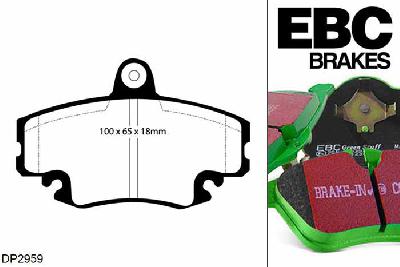 DP2959, Renault Megane MK1 Coupe, 1.6 1996-1999, EBC Greenstuff remblokken set vooras, Voor modellen met Girling/TRW remklauwen aan de vooras, Voor modellen met een remschijf diameter 238mm