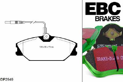 DP2949, Renault Megane MK1 Coupe, 2.0 16v 1996-1999, EBC Greenstuff remblokken set vooras, Voor modellen met Girling/TRW remklauwen aan de vooras, Voor modellen met een remschijf diameter 280mm