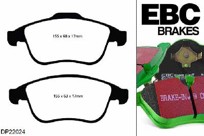 DP22024, Renault Megane MK3 CC, 2.0 Turbo 180 PK 2010-2016, EBC Greenstuff remblokken set vooras, Voor modellen met ATE remklauwen aan de vooras, Voor modellen met een remschijf diameter 296mm