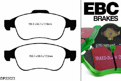 DP22023, Renault Megane MK3 Hatch, 1.2 Turbo 2012-2016, EBC Greenstuff remblokken set vooras, Voor modellen met ATE remklauwen aan de vooras, Voor modellen met een remschijf diameter 280mm