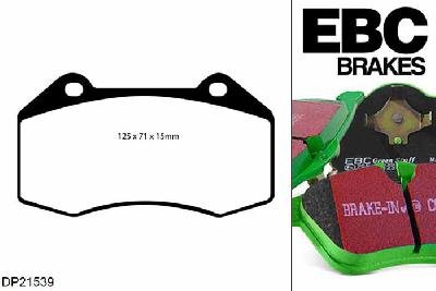 DP21539, Renault Scenic, 2.0 Turbo 2005-2009, EBC Greenstuff remblokken set vooras, Voor modellen met Brembo remklauwen aan de vooras, Voor modellen met een remschijf diameter 300mm
