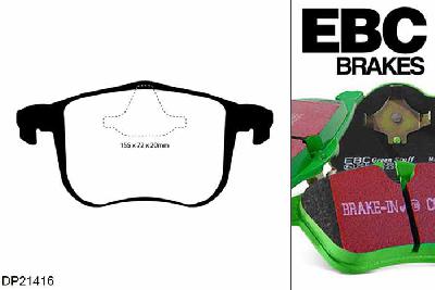 DP21416, Saab 9-mrt, 1.9 Twin TD Aero 180 PK 2008-2011, EBC Greenstuff remblokken set vooras, Voor modellen met ATE remklauwen aan de vooras, Voor modellen met een remschijf diameter 314mm