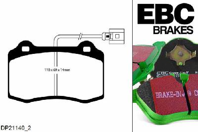 DP21140/2, Seat Ibiza (6L), 1.9 TDI Cupra 160 PK 2004-2008, EBC Greenstuff remblokken set vooras, Voor modellen met Brembo remklauwen aan de vooras, Voor modellen met een remschijf diameter 312mm