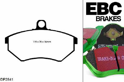 DP2841, Seat Toledo, 1.8 (ABS) 1991-1998, EBC Greenstuff remblokken set vooras, Voor modellen met Girling/TRW remklauwen aan de vooras, Voor modellen met een remschijf diameter 256mm