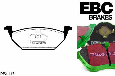 DP21117, Skoda Octavia (1U), 1.9 TDI 90 PK 1996-1999, EBC Greenstuff remblokken set vooras, Voor modellen met VW remklauwen aan de vooras, Voor modellen met een remschijf diameter 281mm
