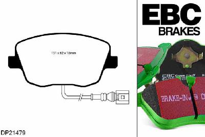 DP21479, Skoda Roomster, 1.4 TDI 2006-2010, EBC Greenstuff remblokken set vooras, Voor modellen met TRW remklauwen aan de vooras, Voor modellen met een remschijf diameter 288mm