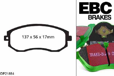 DP21884, Subaru Impreza, 1.5 R 2011-2012, EBC Greenstuff remblokken set vooras, Voor modellen met Tokico remklauwen aan de vooras, Voor modellen met een remschijf diameter 277mm