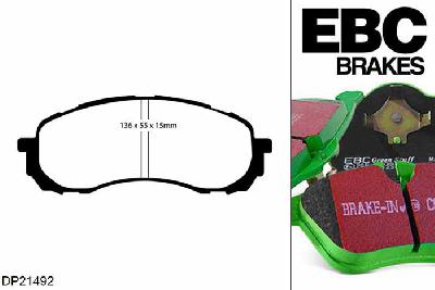 DP21492, Subaru Impreza, 1.6 2002-2005, EBC Greenstuff remblokken set vooras, Voor modellen met een remschijf diameter 260mm