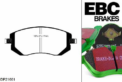 DP21661, Subaru Impreza, 2.0 TD 2009-2011, EBC Greenstuff remblokken set vooras, Voor modellen met Tokico remklauwen aan de vooras, Voor modellen met een remschijf diameter 294mm