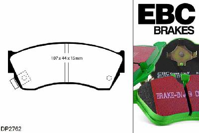 DP2762, Suzuki Swift, 1.3 GTi (AA33S) 1986-1988, EBC Greenstuff remblokken set vooras, Voor modellen met Akebono remklauwen aan de vooras, Voor modellen met een remschijf diameter 231mm