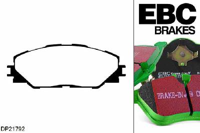 DP21792, Toyota Auris, 1.8 hybrid (ZWE150) 2010-2013, EBC Greenstuff remblokken set vooras, Voor modellen met Akebono remklauwen aan de vooras, Voor modellen met een remschijf diameter 296mm