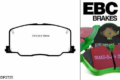 DP2725, Toyota Celica, 2.0 GT (ST182) 1989-1993, EBC Greenstuff remblokken set vooras, Voor modellen met Sumitomo remklauwen aan de vooras, Voor modellen met een remschijf diameter 255mm