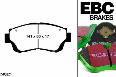 DP2874, Toyota Celica, 2.0 GT (ST202) 1995-1999, EBC Greenstuff remblokken set vooras, Voor modellen met een remschijf diameter 275mm