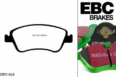 DP21948, Toyota Corolla, 1.4 TD 2009-2013, EBC Greenstuff remblokken set vooras, Voor modellen met Bosch remklauwen aan de vooras, Voor modellen met een remschijf diameter 273mm