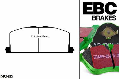 DP2453, Toyota MR2 Mk1, 1.6 Supercharged 1986-1990, EBC Greenstuff remblokken set vooras, Voor modellen met Akebono remklauwen aan de vooras, Voor modellen met een remschijf diameter 258mm