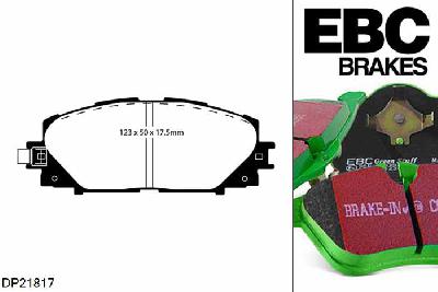 DP21817, Toyota Yaris, 1.0 (KSP90) (Japan) 2005-2012, EBC Greenstuff remblokken set vooras, Voor modellen met Akebono remklauwen aan de vooras, Voor modellen met een remschijf diameter 255mm