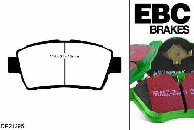 DP21295, Toyota Yaris Verso, 1.4 D 2002-2004, EBC Greenstuff remblokken set vooras, Voor modellen met een remschijf diameter 255mm