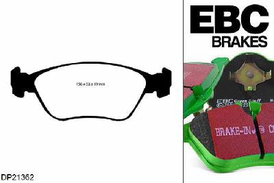DP21362, Volvo C70, 2.3 Turbo T5 1997-2005, EBC Greenstuff remblokken set vooras, Voor modellen met ATE remklauwen aan de vooras, Voor modellen met een remschijf diameter 302mm