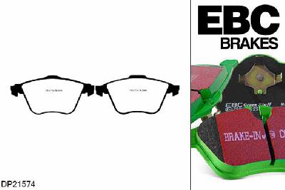 DP21574, Volvo S40, 2.4 TD 2006-2012, EBC Greenstuff remblokken set vooras, Voor modellen met ATE remklauwen aan de vooras, Voor modellen met een remschijf diameter 300mm