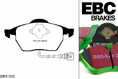 DP21330, VW Bora, 1.8 Turbo 2001-2005, EBC Greenstuff remblokken set vooras, Voor modellen met ATE remklauwen aan de vooras, Voor modellen met een remschijf diameter 312mm