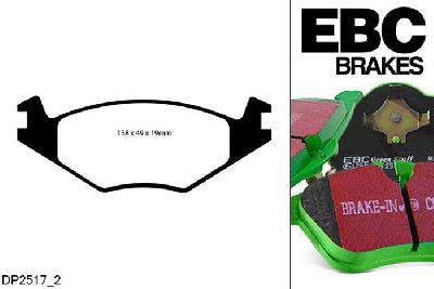 DP2517/2, VW Golf Mk1, 1.6 1981-1983, EBC Greenstuff remblokken set vooras, Voor modellen met VW remklauwen aan de vooras, Voor modellen met een remschijf diameter 239mm