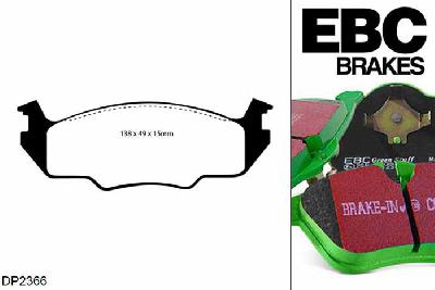 DP2366, VW Golf Mk1, 1.8 90 PK 1979-1981, EBC Greenstuff remblokken set vooras, Voor modellen met een remschijf diameter 239mm
