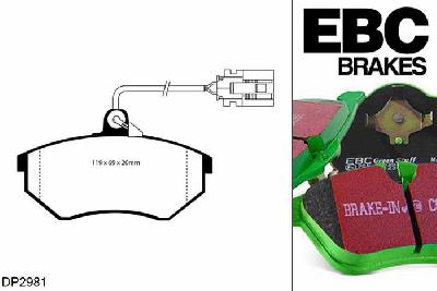 DP2981, VW Golf Mk3, 2.8 174 PK 1992-1995, EBC Greenstuff remblokken set vooras, Voor modellen met Girling/TRW remklauwen aan de vooras, Voor modellen met een remschijf diameter 280mm