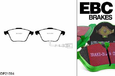 DP21594, VW Golf Mk6, 2.0 Turbo GTi 210 PK 2009-2013, EBC Greenstuff remblokken set vooras, Voor modellen met ATE remklauwen aan de vooras, Voor modellen met een remschijf diameter 312mm
