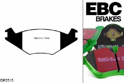 DP2515, VW Jetta, 1.3 1986-1992, EBC Greenstuff remblokken set vooras, Voor modellen met VW remklauwen aan de vooras, Voor modellen met een remschijf diameter 239mm