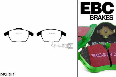 DP21517, VW Jetta, 1.4 Turbo 2006-2010, EBC Greenstuff remblokken set vooras, Voor modellen met ATE remklauwen aan de vooras, Voor modellen met een remschijf diameter 312mm