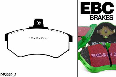 DP2369/2, VW Passat, 2.0 Synchro 1985-1988, EBC Greenstuff remblokken set vooras, Voor modellen met Girling/TRW remklauwen aan de vooras, Voor modellen met een remschijf diameter 256mm