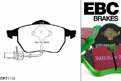 DP21114, VW Passat, 2.3 1999-2001, EBC Greenstuff remblokken set vooras, Voor modellen met ATE remklauwen aan de vooras, Voor modellen met een remschijf diameter 288mm