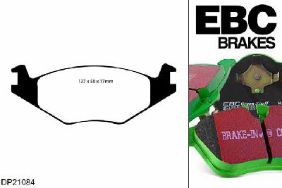 DP21084, VW Polo (6N), 1.4 Classic 1996-1999, EBC Greenstuff remblokken set vooras, Voor modellen met ATE remklauwen aan de vooras, Voor modellen met een remschijf diameter 239mm