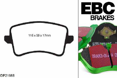 DP21988, Audi A5 (B8), 1.8 Turbo 158 PK 2009-2011, EBC Greenstuff remblokken set achteras, Voor modellen met TRW remklauwen aan de achteras, Voor modellen met remschijf diameter van 300mm aan de achteras