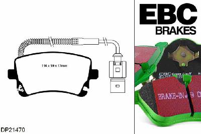 DP21470, Audi A6 (C6/4F), 2.7 TDI 190 PK 2008-2011, EBC Greenstuff remblokken set achteras, Voor modellen met TRW remklauwen aan de achteras, Voor modellen met remschijf diameter van 330mm aan de achteras