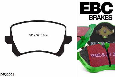 DP22004, Audi Q3, 1.4 Turbo 150 PK 2014-2015, EBC Greenstuff remblokken set achteras, Voor modellen met TRW remklauwen aan de achteras, Voor modellen met remschijf diameter van 286mm aan de achteras