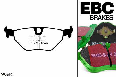 DP2690, BMW 5 Series (E34), 525 i (2.5) 1988-1996, EBC Greenstuff remblokken set achteras, Voor modellen met ATE remklauwen aan de achteras, Voor modellen met remschijf diameter van 300mm aan de achteras
