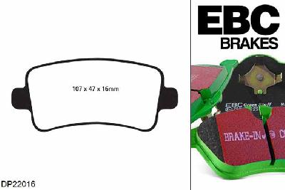 DP22016, Chevrolet Malibu, 2.0 TD 2012-, EBC Greenstuff remblokken set achteras, Voor modellen met TRW remklauwen aan de achteras, Voor modellen met remschijf diameter van 292mm aan de achteras