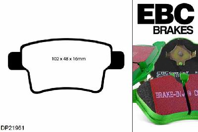 DP21961, Citroen C4 Picasso, 1.8 2006-2013, EBC Greenstuff remblokken set achteras, Voor modellen met remschijf diameter van 267mm aan de achteras